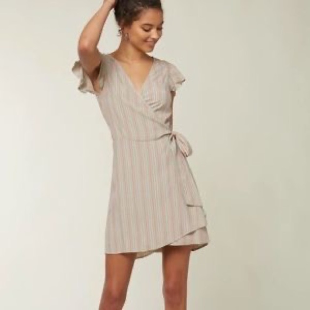 ❤️SOLD❤️O’Neil striped green and pink wrap dress size S small